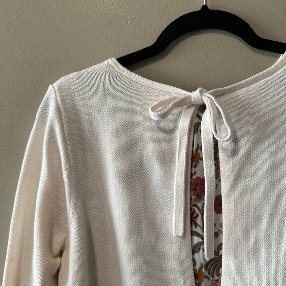 LOFT Cream Knit Sweater with Back Ties Over Floral/Vine Print Fooler Top - Picture 12 of 15